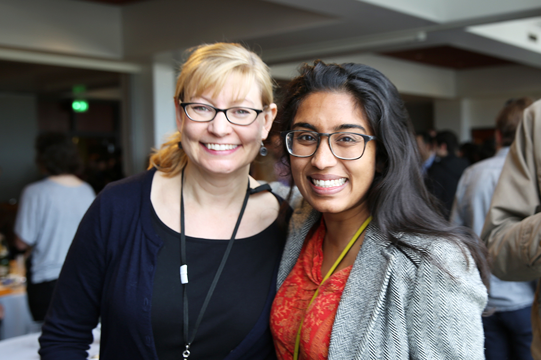 UCSF's Obstetrics & Gynecology Program Administrator Julie Lindow (left) congratulates student Sirina Keesara on matching into an Ob-Gyn residency program.