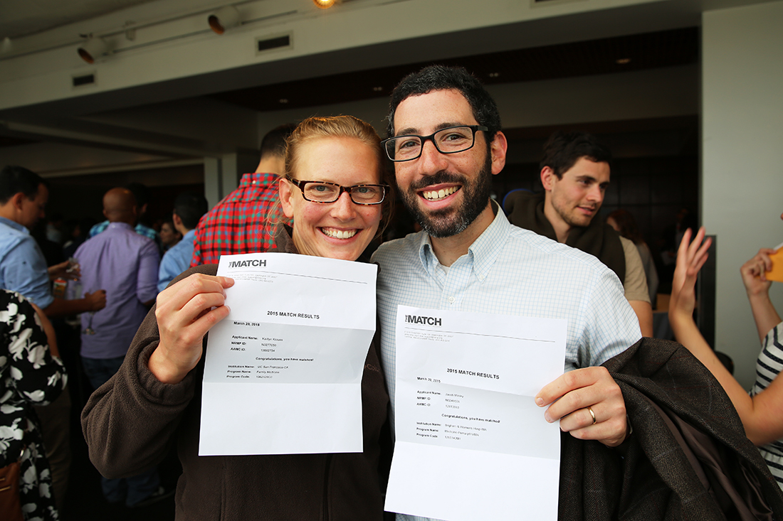 UCSF students Kaitlyn Krauss and Jacob Mirksy show their match letters.