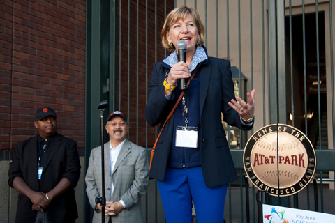 UCSF Chancellor Susan Desmond-Hellmann speaks at the ribbon-cutting ceremony, calling the event a 'World Series of science.'