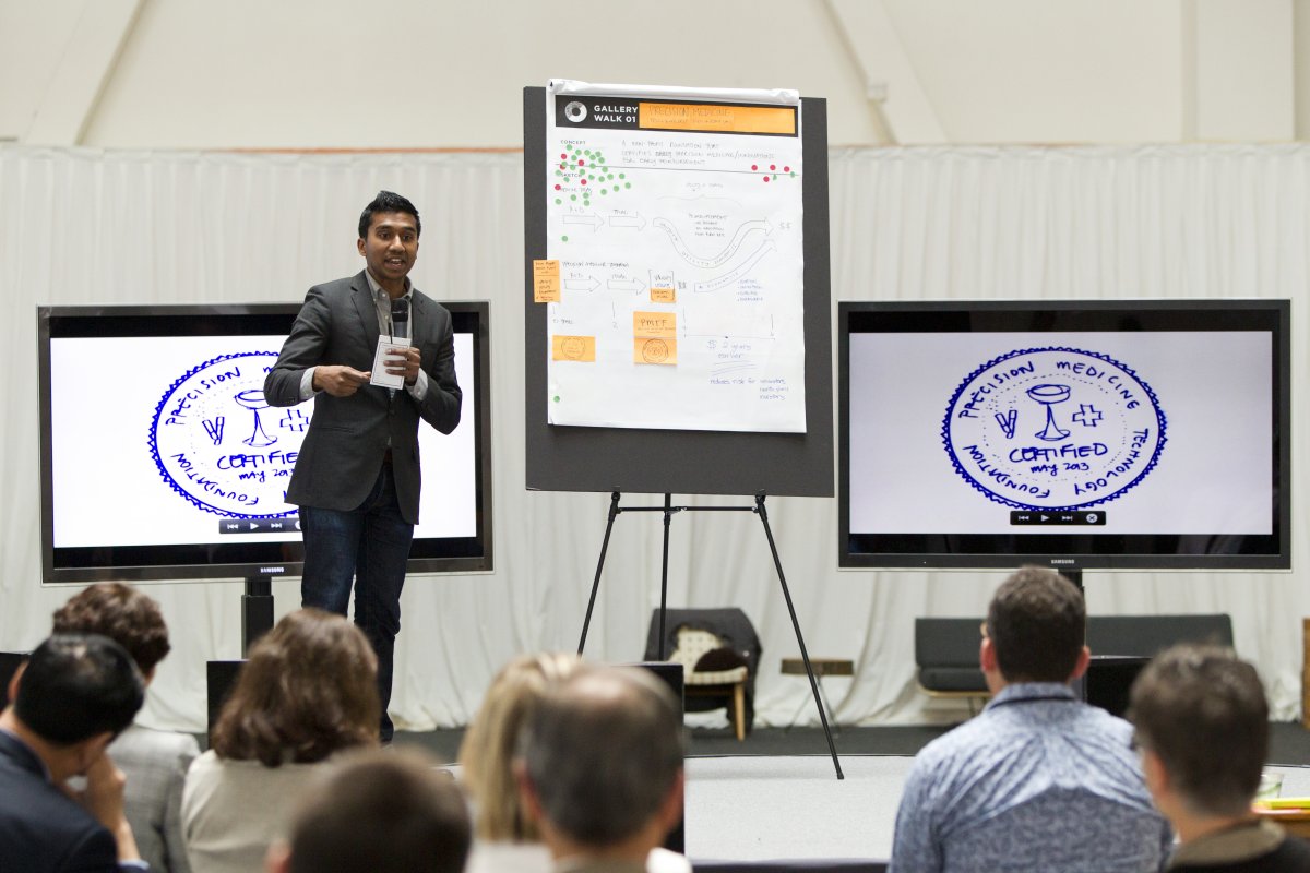 Ryan Panchadsaram, a senior advisor at the Executive Office of the President, Office of Science and Technology, presents his team's idea to create a nonprofit Precision Medicine Technology Foundation.