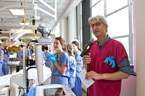 Anatomy faculty member Peter Ohara, PhD, explains procedures to students before they begin dissection.