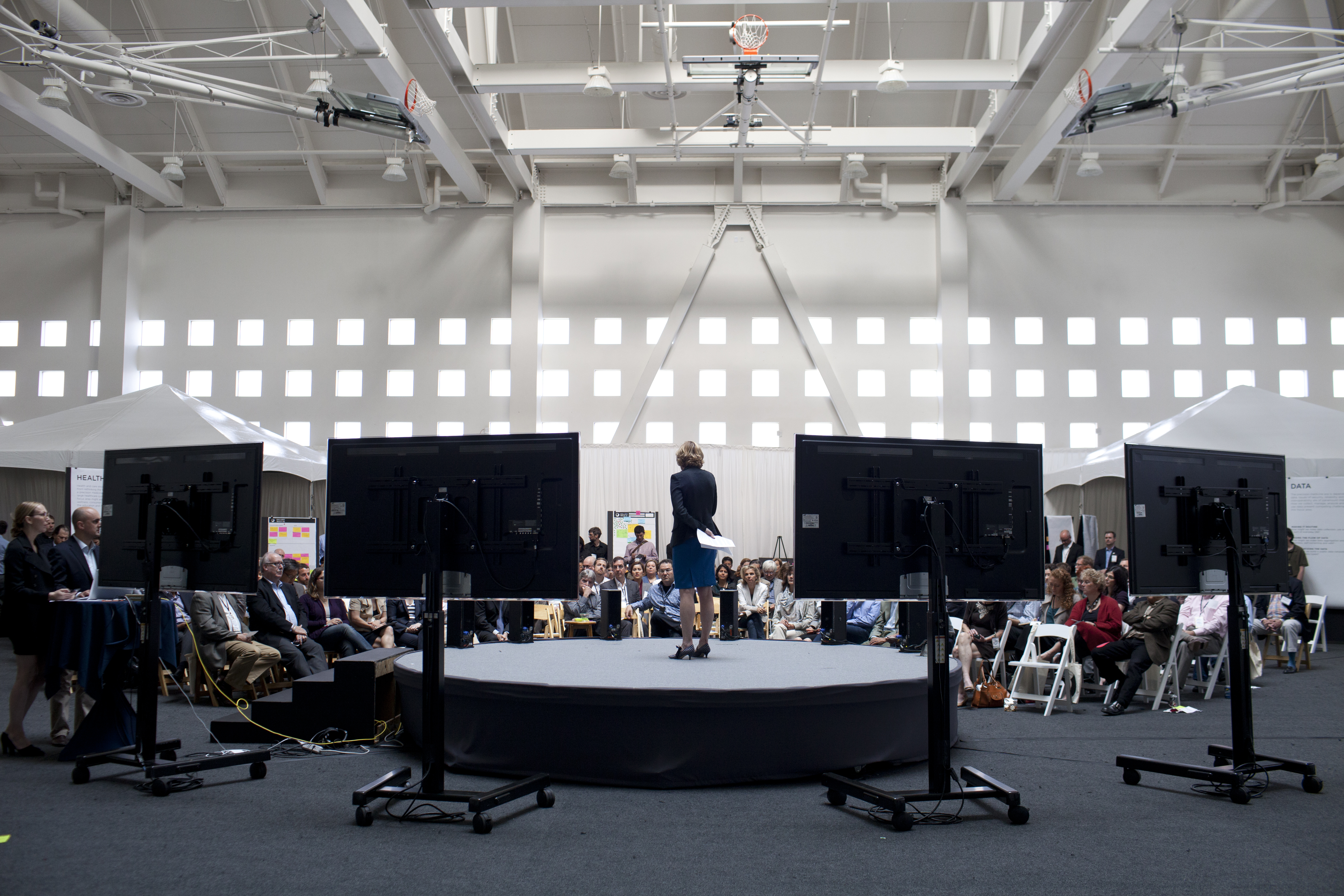 Chancellor Susan Desmond-Hellmann thanks participants and staff for their hard work at the conclusion of the summit on May 3.