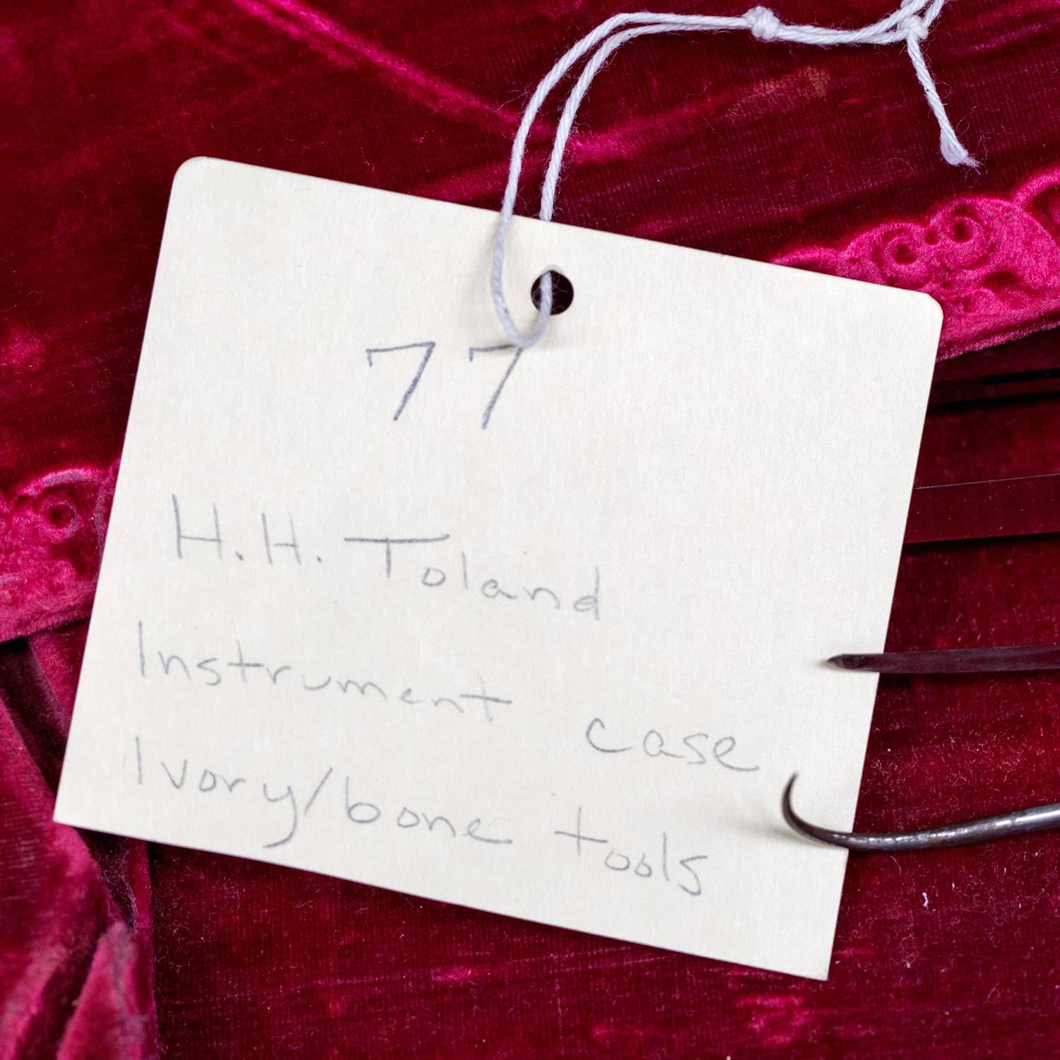 A label on Hugh Toland's instrument case reads 77/H.H. Toland/Instrument case/Ivory bone tools