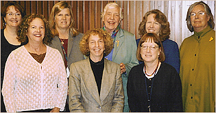 Members of the UCSF Chancellor's Advisory Committee on the Status of Women pose for a group interview in April 2004. They are, from left, Ruth Greenblatt, Barbara Gerbert, Sally Marshall, Amy Levine, Virginia Olesen, Ruth Weiller, Mary Croughan and Diane Wara.