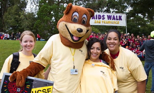 UCSF's Bear greets members of the UCSF team.