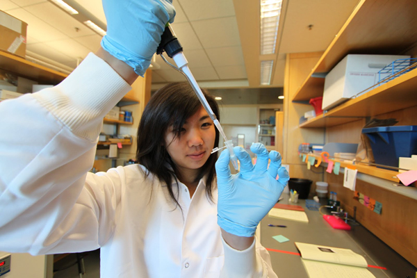 Julia Loi, a Lincoln High graduate and iGEM team member working this summer in t