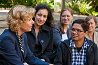 Susan Desmond-Hellmann with Students, Photo: Susan Merrell/UCSF