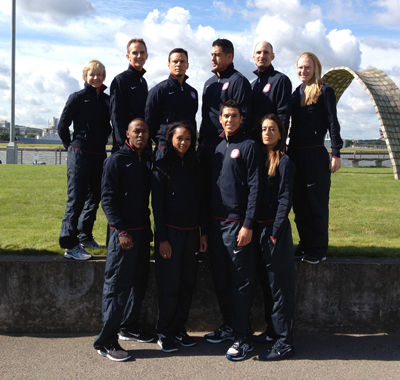 UCSF's Christina Allen stands with the USA taekwondo team in London.