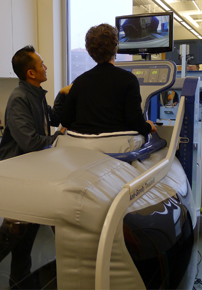 A person uses an anti-gravity treadmill at UCSF Mission Bay.