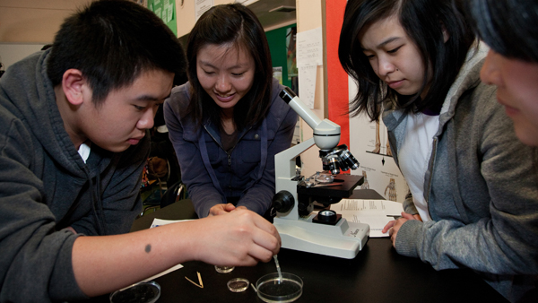 Students get a hands-on science lesson at Wallenberg High School.