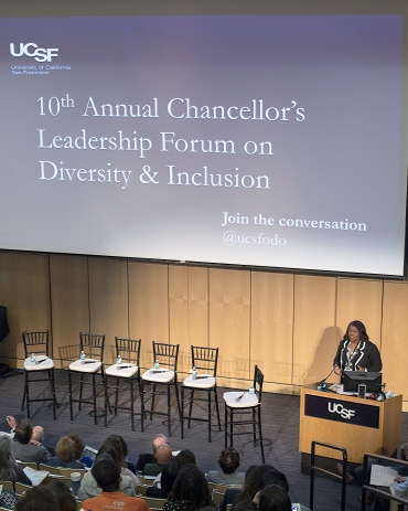 Renee Navarro speaks during the Chancellor’s Leadership Forum on Diversity and Inclusion