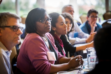 Renee Navarro, MD, PharmD, vice chancellor of Diversity and Outreach, listens to speakers during the 2015 School of Medicine leadership retreat, "Race Matters at UCSF."