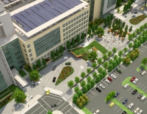 Rendering of the planned 4th Street public plaza at the new UCSF Medical Center at Mission Bay Rendering of the planned 4th Street public plaza at the new UCSF Medical Center at Mission Bay