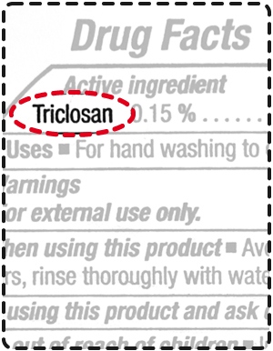 Drug Facts label that shows active ingredient Triclosan 0.15%