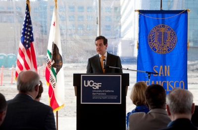 Jaime Sepulveda, executive director of the Global Health Sciences program,  addresses guests at the groundbreaking ceremony
