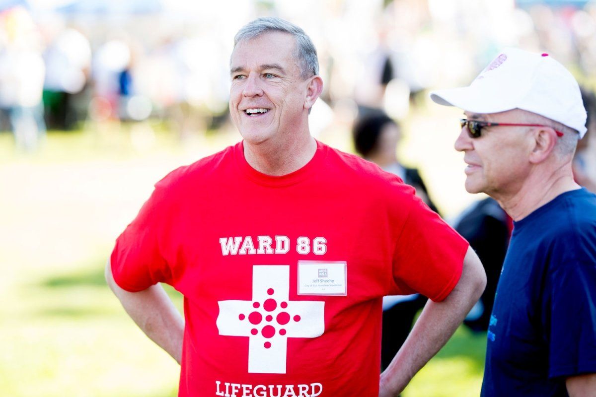 Jeff Sheehy in red "Ward 86 lifeguard" t-shirt