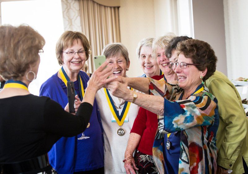 UCSF School of Nursing alumnae take photos together during the medallion event that celebrated the 50th reunion of the class of 1967