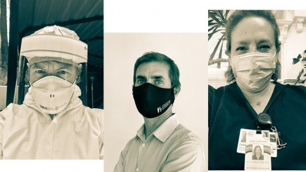 Three UCSF Alumni in PPE and face masks.