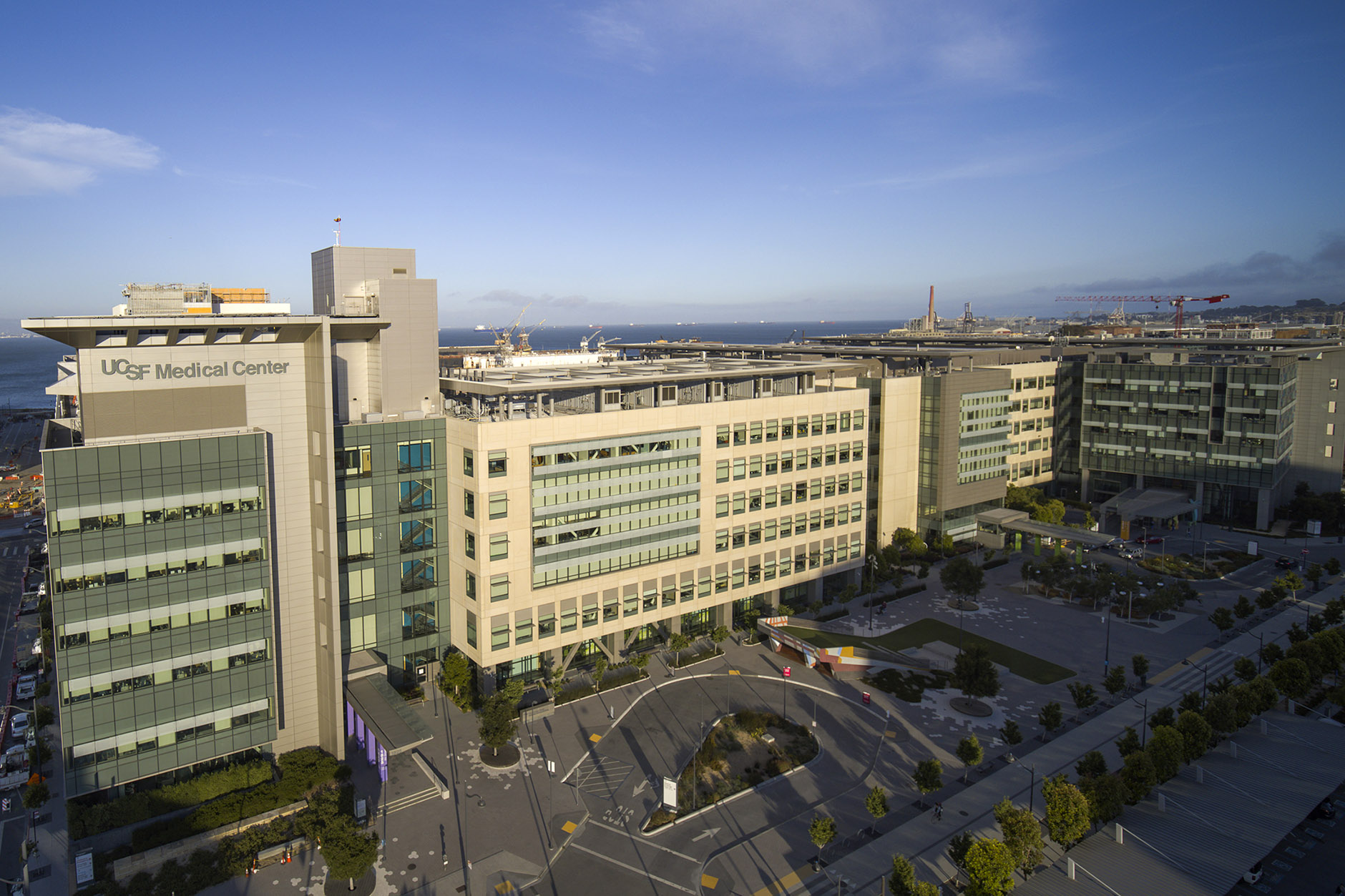 the UCSF Medical Center at Mission Bay as seen from an aerial perspective