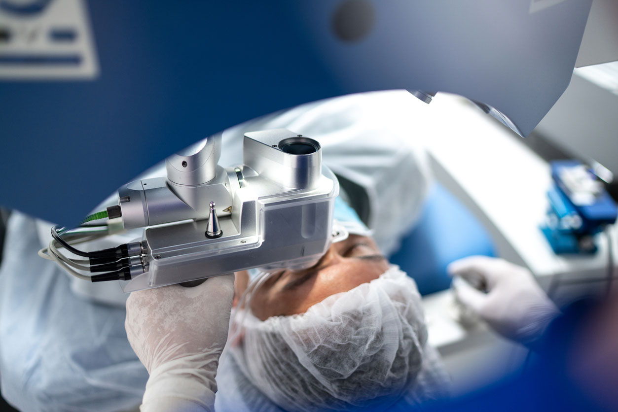 A patient receives eye surgery