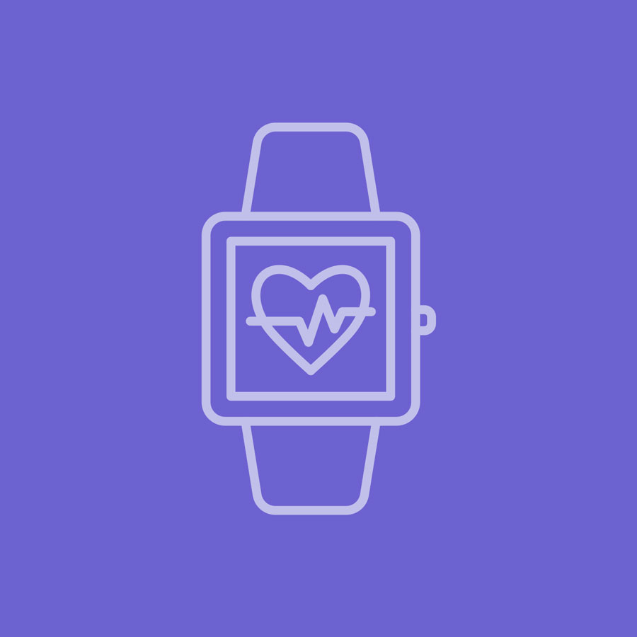 An illustration of a smartwatch with a heartbeat indicator on the screen