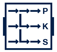 A square with protein sequence letters PKS stacked on top of each other at the right. From the left of the square, arrows point to the letters, signifying a process of protein sequencing