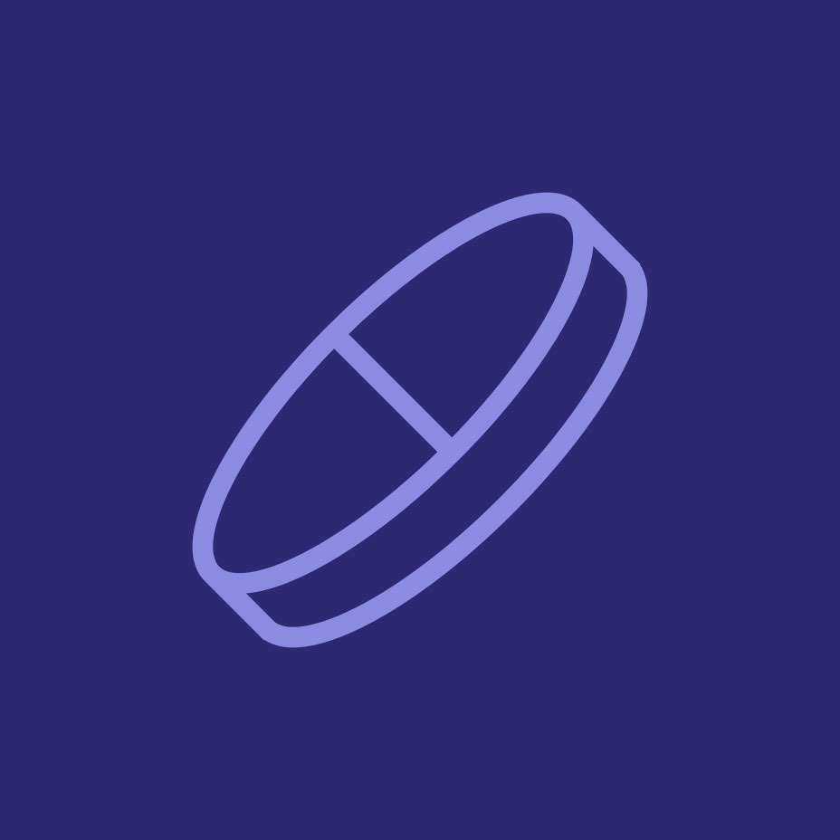 An icon illustration of a circular pill tablet.