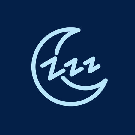 A graphic illustration of a crescent moon and three "z"s to signify sleep.