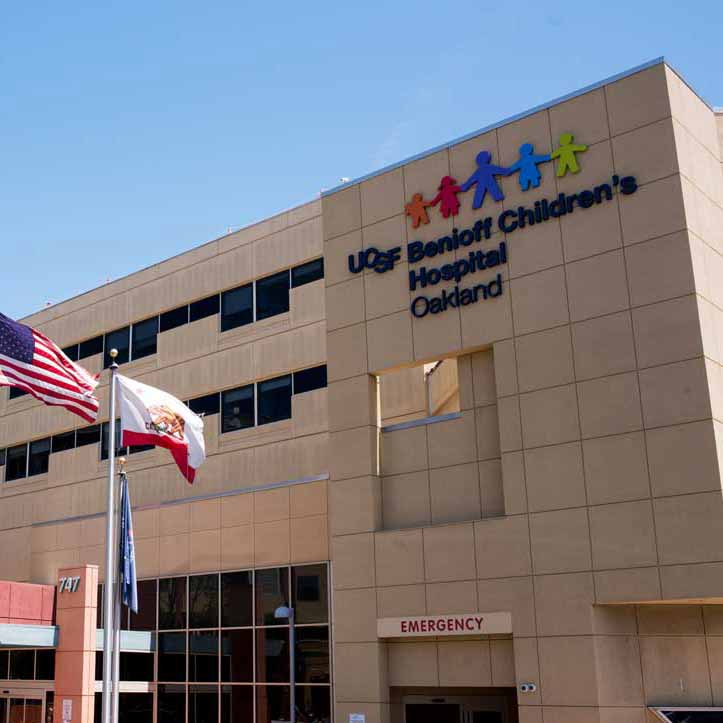 An exterior shot of UCSF Benioff Children's Hospital Oakland.