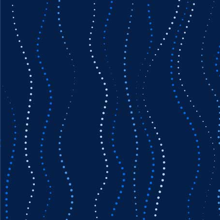 A graphic pattern of multicolored dotted waves on a navy blue background.