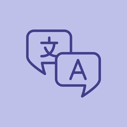 A graphic i con of two speech bubbles. One contains a Chinese character, and another the letter "A."