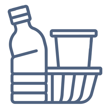 A graphic icon of a set of three plastic containers: a water bottle, and two other small food containers.