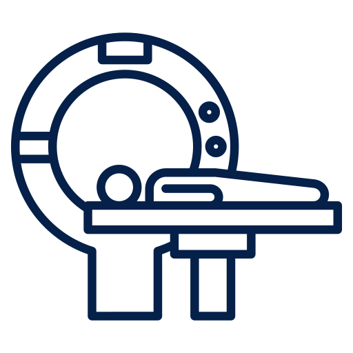 A graphic icon of a person getting a C T scan.