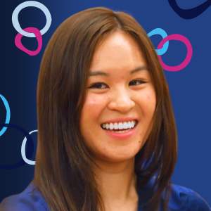 Belle Lao-Ngo smiles with circled graphics.