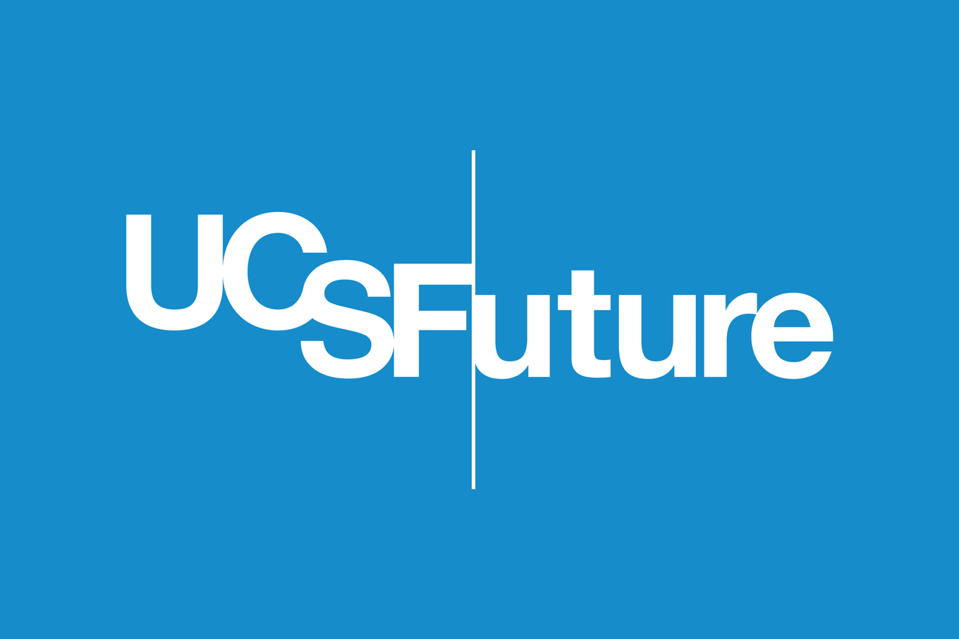 A solid blue graphic showing a logo that reads "U C S F Future."