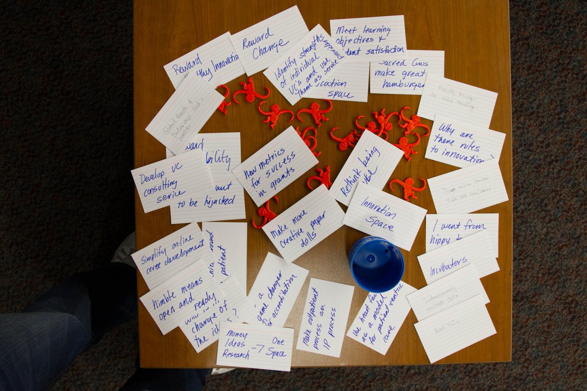 Idea cards from a UCSF2025 pre-game brainstorming session led by the School of Nursing.