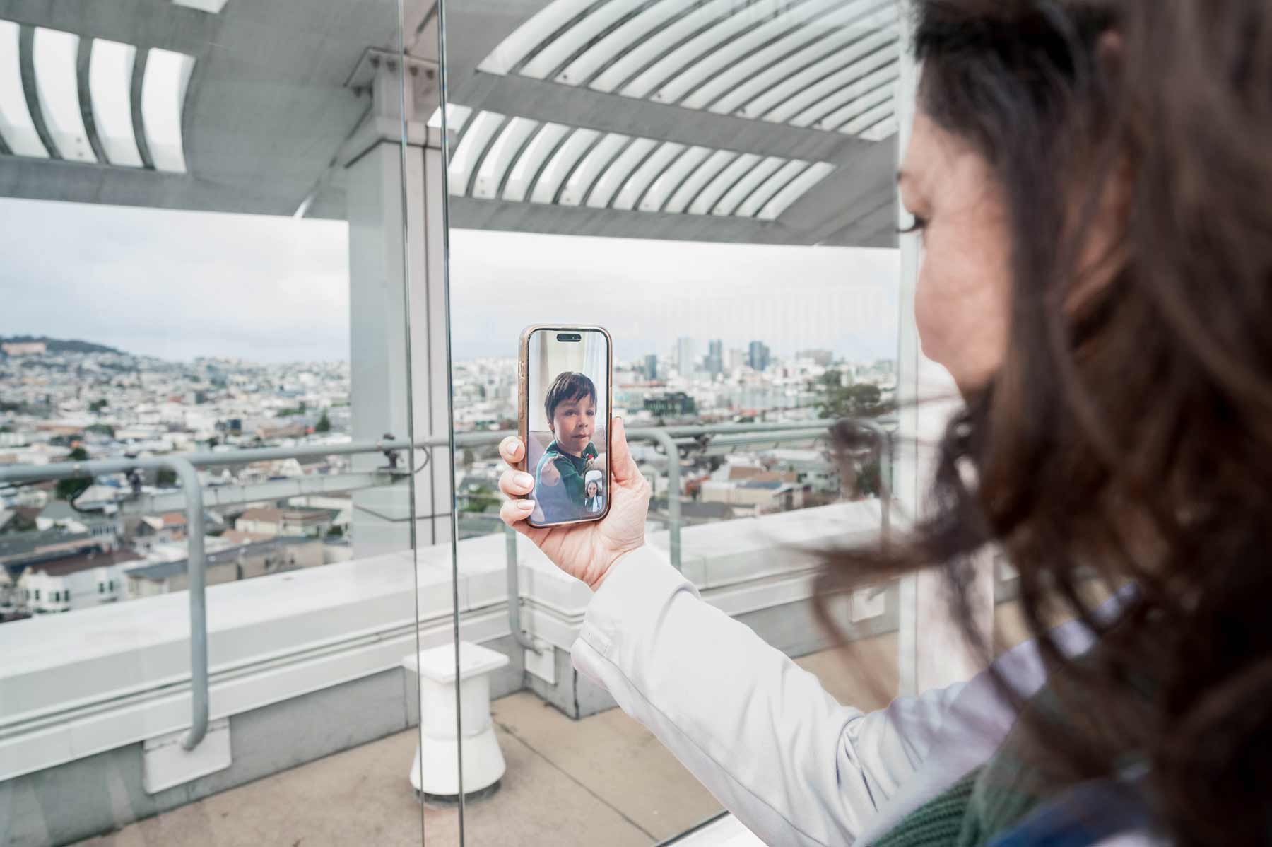 Larissa Thomas shares a video call with her son.