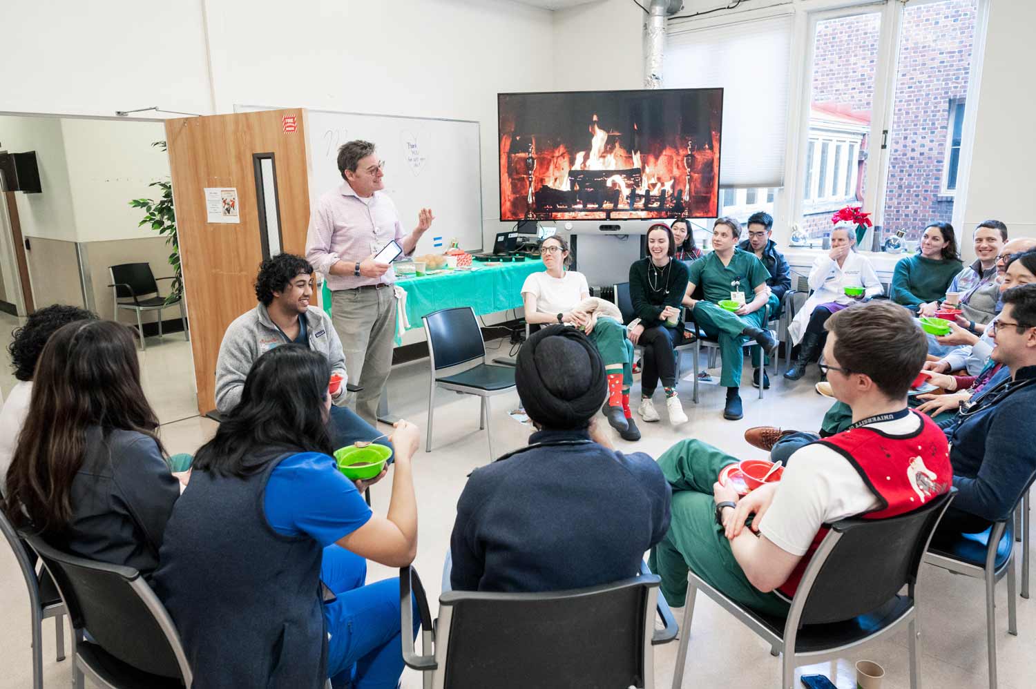 Larissa Thomas at a holiday party with her colleagues at Zuckerberg San Francisco General Hospital.