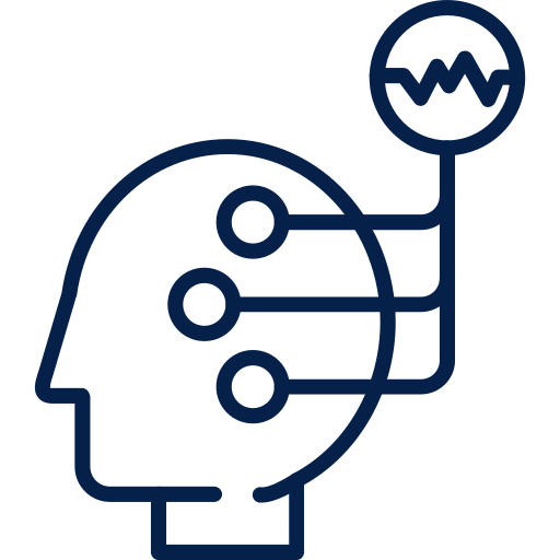 A graphic icon of an E E G reading brainwaves.