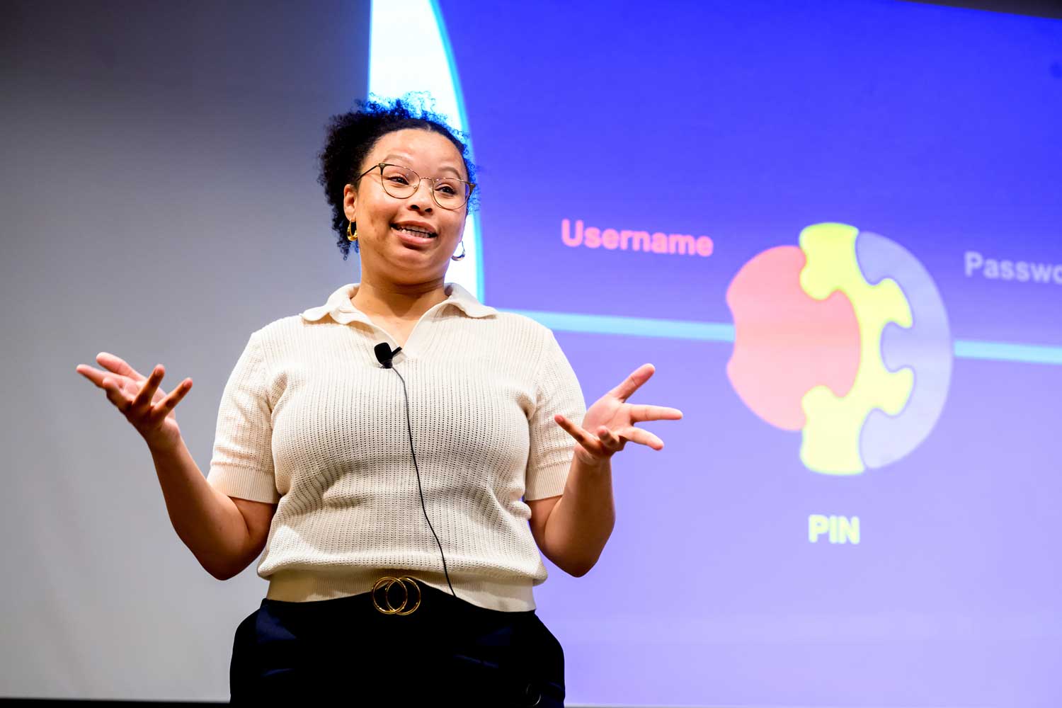 2026 Grad Slam finalist Jacqueline Williams delivers her talk onstage at the 2026 Grad Slam event.