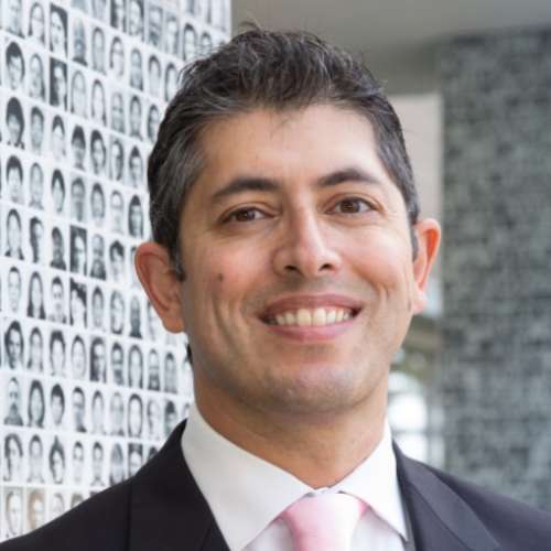 Bani Tamraz in a suit with pink tie.