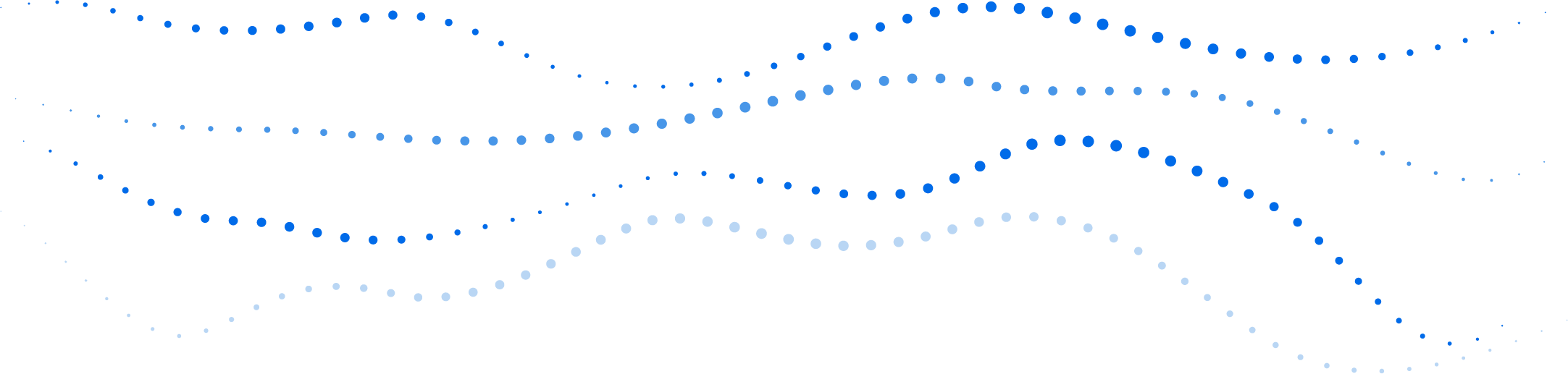 A decorative graphic pattern showing blue dots coming together to form a wave shape.