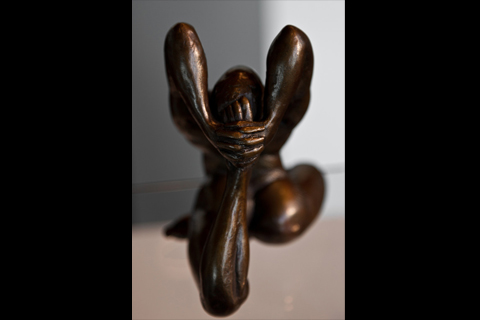 Eka Pada Rajakapotasana," a bronze sculpture by Charles Stinson, is displayed at the 16th annual Art For AIDS auction, benefiting the UCSF Alliance Health Project, held at the Metreon.