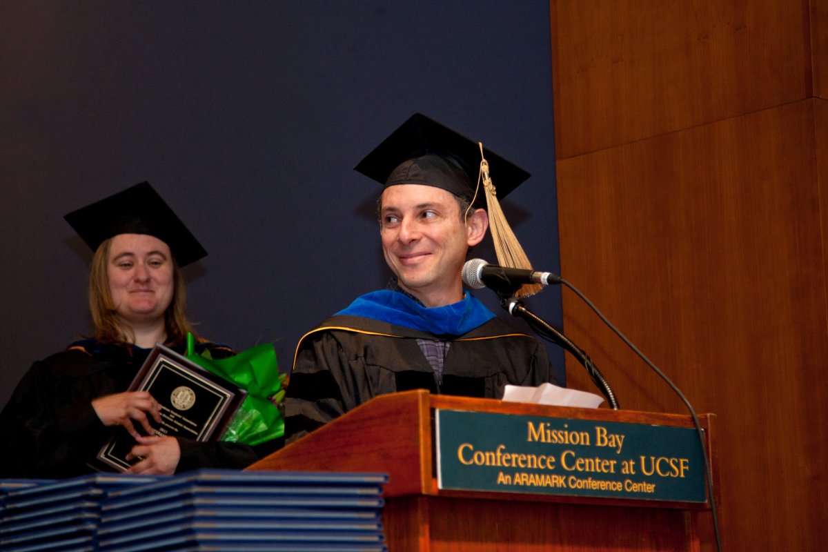 Ophir Klein, an assistant professor in the departments of Orofacial Sciences and Pediatrics, speaks at the Graduate Divison commencent. 