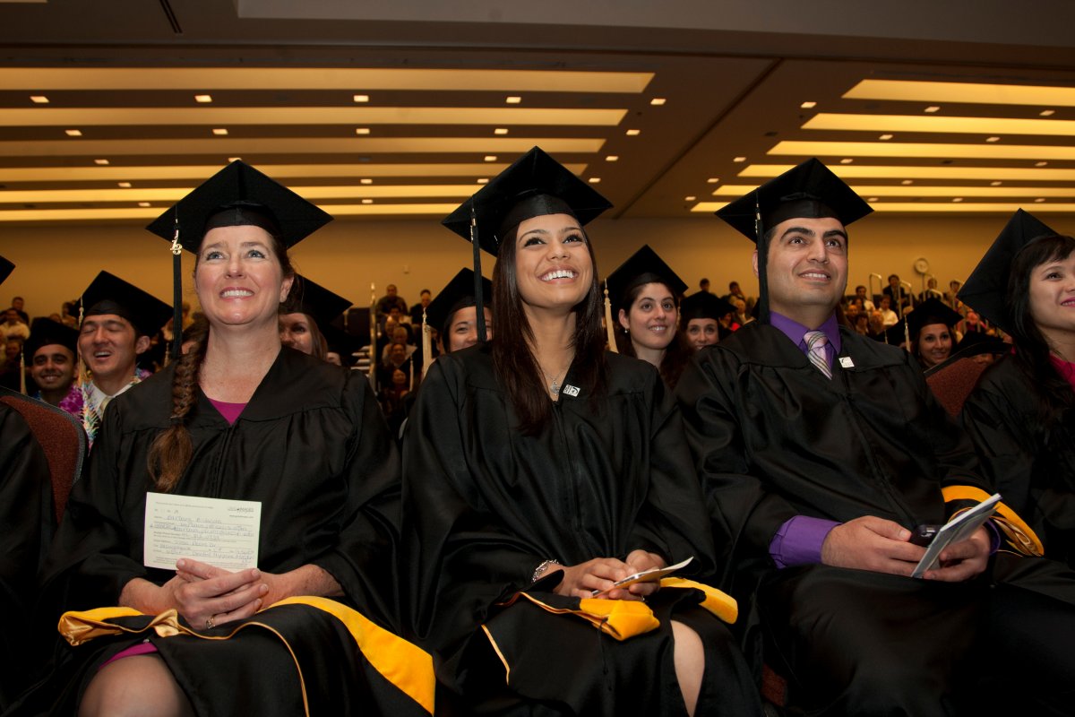Soon-to-be alumni of the Graduate Division enjoy hearing the commencement speech by Joseph DeRisi.