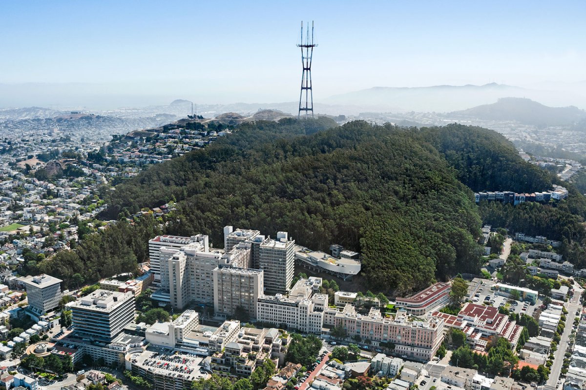 aerial photo of UCSF Parnassus Heights campus with Sutro Heights in the background