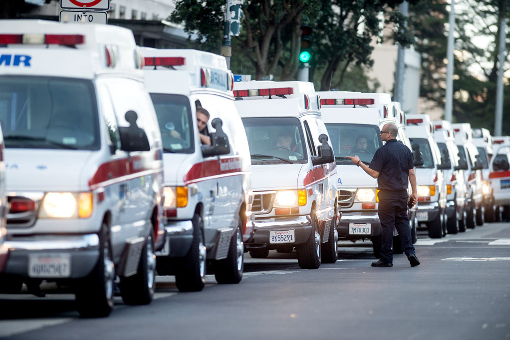 Row of ambulances.