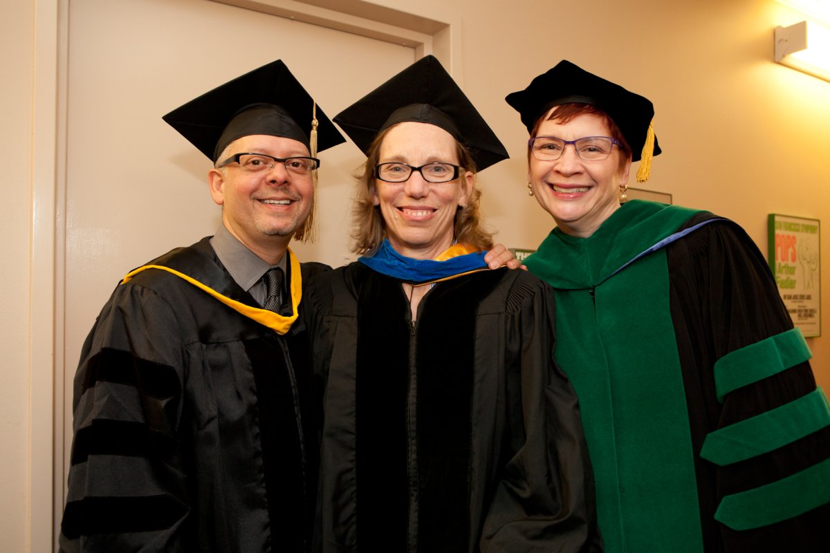 School of Medicine associate deans, from left, Kevin Souza and Susan Masters, pose with Vice Dean Catherine Lucey. Faculty take pride in being part of a community that enables engaged students, inspired trainees and trailblazing researchers to become leaders in their fields.