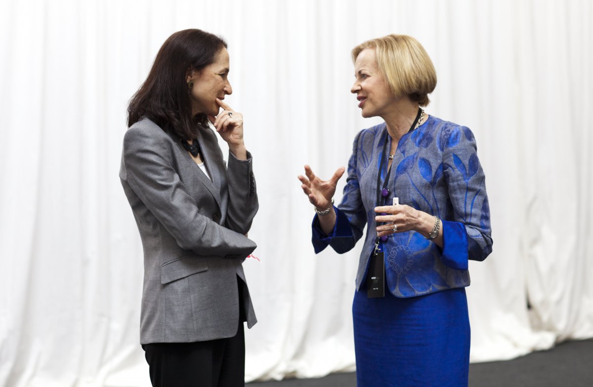 Margaret Hamburg, left, commissioner of the Food and Drug Administration, talks with another participant.