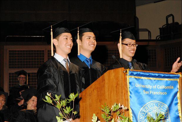 From left, Tony Huynh, Brian Lee and James Vu were chosen by the Class of 2013 to give a group speech about their time in pharmacy school.